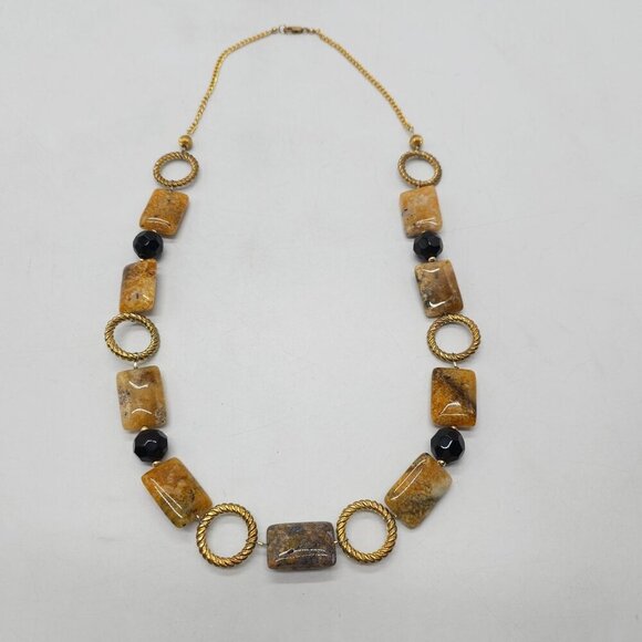 Jasper Brown Black Beaded Necklace And Bracelet Set With Twisted Gold-Tone Accen - Picture 6 of 7